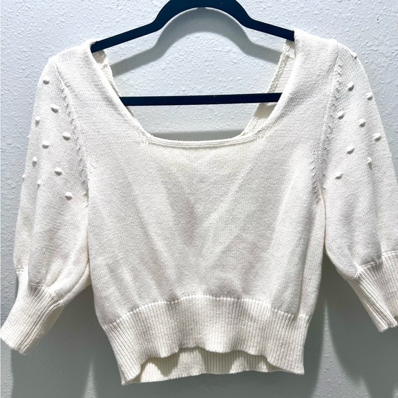 BCBGeneration White square Neck Sweater with Puff Sleeves and Cropped Fit  LARGE - Picture 1 of 12